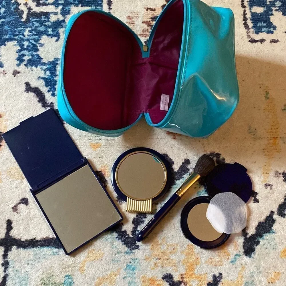 Estée Lauder make up bag train case with compact mirrors and blush brush